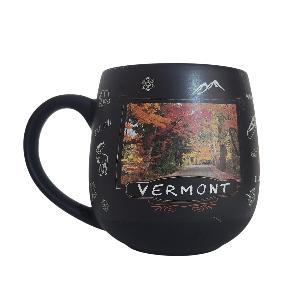Vermont Black Coffee Mug Vermont Fall Scene Graphic